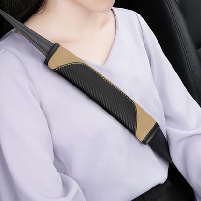2PCS Car Seat Belt Cover, Carbon Fiber Seatbelt Shoulder Protection, Soft Car Seat Belt Strap Cushion Protect Your Neck and Shoulder, Car Accessories Seat Belt Pad for Car Truck (Beige) - color: Beige