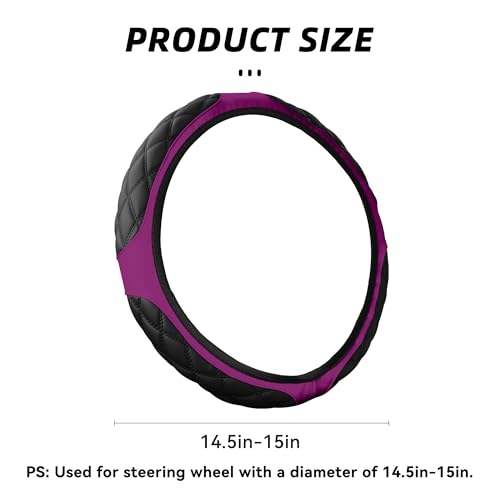 15 Inch Car Leather Steering Wheel Cover, Automotive Accessories Elastic Breathable Anti-Slip Soft Wheel Protector Fits Men and Women, Suitable for SUVs, Trucks, Vehicles and RVs (Purple) - color: Purple