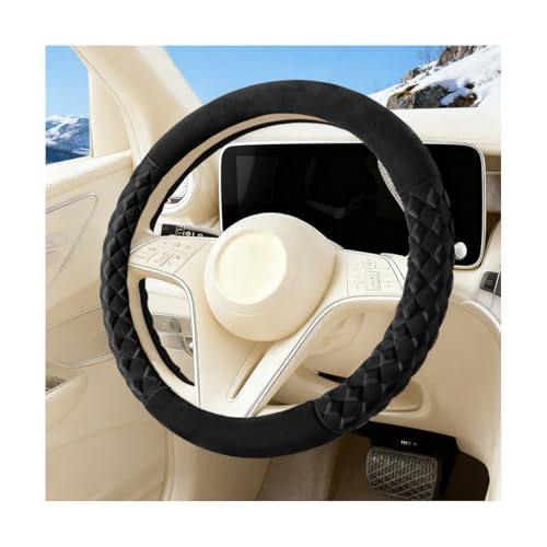 Osilly Car Steering Wheel Cover, Soft Fluffy Warm Plush 15 Inch Vehicle Steering Wheel Protector, Anti Slip Automotive Interior Protection Accessories, Universal for SUV Truck Van (Black) - color: Black