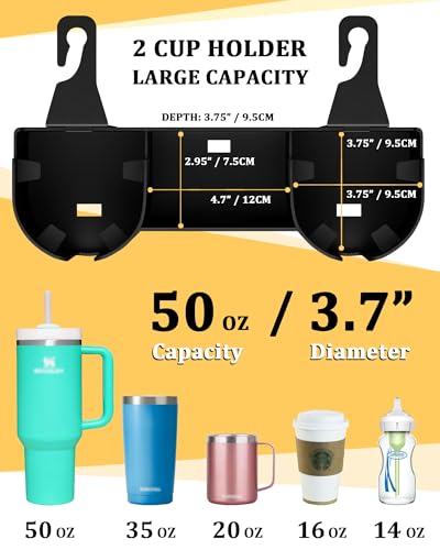 Car Headrest Backseat Cup Holder 3.7" with Organizer, High Capacity 4 in 1 Seat Back Organizer with Headrest Hooks, Multifunctional Storage for Car Travel Accessories Compatible with Most Vehicles - color: BLACK, size: 2 Pack