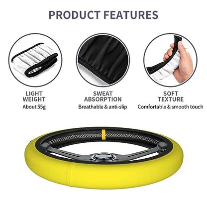 Elastic Stretch Steering Wheel Cover,Warm in Winter and Cool in Summer, Car Universal 15 inch, Microfiber Breathable Ice Silk, Anti-Slip, Odorless, Easy Carry,Yellow - color: Yellow