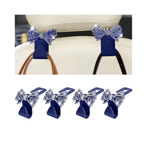 Bling Car Headreat Hook, 2PCS Crystal Rhinestone Cute Bow Vehicle Seat Back Hanger Storage for Purses Bags Grocery, Diamond Auto Rear Seat Organizer, Universal for SUV Truck Sedan (Blue) - style: Blue/4PCS