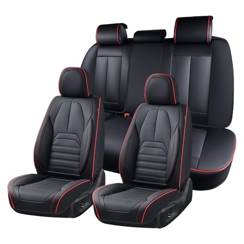 Coverado Car Seat Covers Full Set, Black Redline Seat Covers for Cars, Automotive Seat Covers, Waterproof Nappa Leather Front Seats and Back Car Seat Protector, Universal Fit for Most Cars SUV Trucks - color: Black-Red, size: FullSet