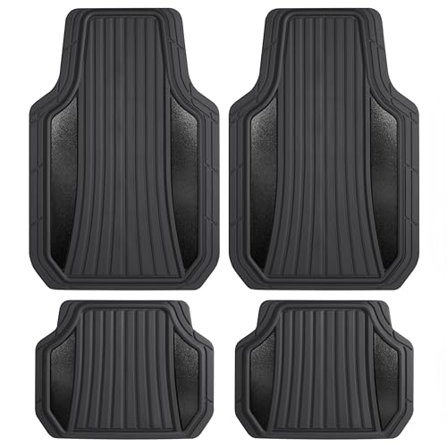Motor Trend Rubber Car Floor Mats - Durable, All Weather Protection with Non-Slip Backing, Two Tone Accent - For Front and Rear, Black & Gloss Black