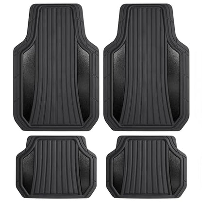 Motor Trend Rubber Car Floor Mats - Durable, All Weather Protection with Non-Slip Backing, Two Tone Accent - For Front and Rear, Black & Gloss Black