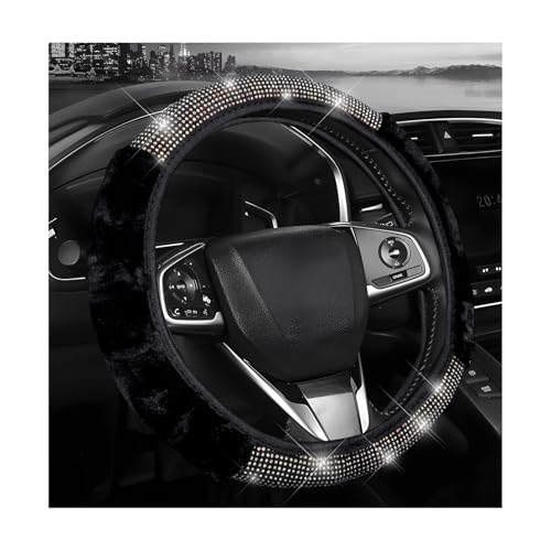 Diamond Fluffy Steering Wheel Cover, 15 Inch Fur Steering Wheel Protector with Sparkling Rhinestones, Comfortable Auto Wheel Covers Winter Warm Accessories for Women Girls (Black) - color: Black
