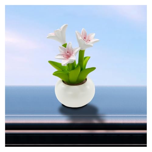 Mini Flower Car Dashboard Decoration - Cute Potted Plant Resin Figurines Car Desk Center Console Decoration - Aesthetic Auto Interior Ornament Accessories Funny Presents for Women (Lily) - size: Lily