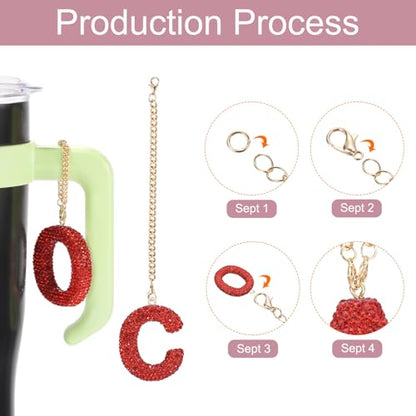 MECCANIXITY Bling Car Letter Charm, Initial C Letter Interior Car Rear View Mirror Decoration Hanging Crystal Ornaments for Women Bags Water Cup DIY Craft, Red - style: Letter C