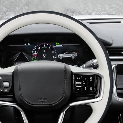 MEWANT DIY Stitched 3D Style Steering Wheel Cover Wrap for Land Rover Range Rover Sport III(L461) 2023-2025/Discovery Sport/Range Rover Evoque II/Range Rover Velar 2021-2025 - color: 5：3D Style(Beige&Black PU Leather)