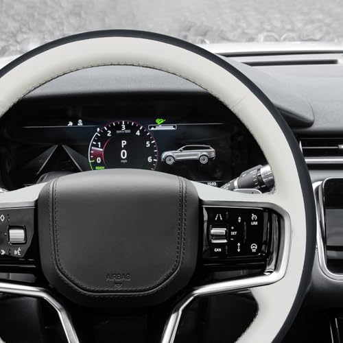 MEWANT DIY Stitched 3D Style Steering Wheel Cover Wrap for Land Rover Range Rover Sport III(L461) 2023-2025/Discovery Sport/Range Rover Evoque II/Range Rover Velar 2021-2025 - color: 6：3D Style(Beige&Black Real Leather)