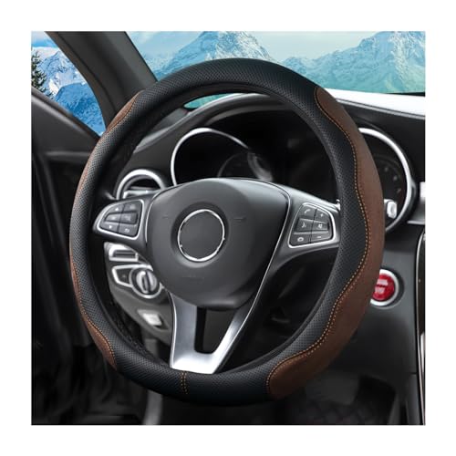 zipelo 14.5"-15" Car Steering Wheel Cover, Auto Interior Wheel Protector with Durable Soft Breathable Anti-Slip Linging Leather, Universal for Vehicles Trucks SUVs Accessories for Men Women (Coffee) - color: Coffee