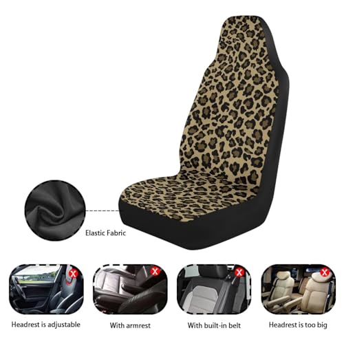 Leopard Print Car Front Seat Covers Set of 2 Nonslip Car Seat Covers Front Seats Only Stretch Polyester Fabric Cover Cars Seats Covers Protector for Cars Sedans SUVs - color: Leopard Print