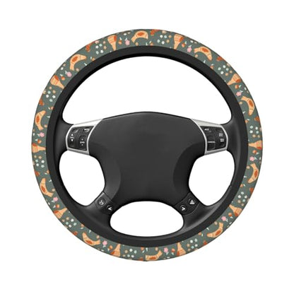 Chicken Cartoon Flowers Steering Wheel Cover for Women Elastic Rubber Steering Wheel Universal 15 Inch Fit for Cars, Auto, SUVs - color: Chicken Cartoon Flowers