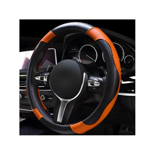 povtii Car Steering Wheel Cover, 15 Inch Leather Breathable Auto Steering Wheel Protector, Comfortable Non-Slip Vehicle Steering Wheel Covers, Universal Car Accessories (Orange, with Lining) - color: Orange, With Lining