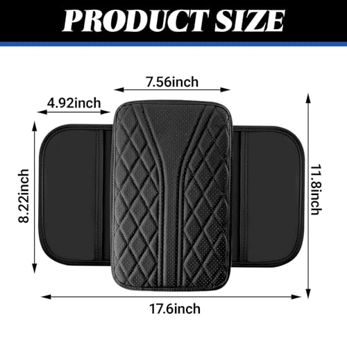 Upgraded Car Center Console Cover, Leather Auto Armrest Cover with 2 Storage Bags, Waterproof Center Console Protective Pad, Universal Cars Armrest Storage Box for Sedan, SUV, Truck (Black) - color: Black