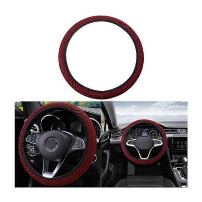 Moly Magnolia Elastic Stretch Steering Wheel Cover, Universal 15 Inch Automotive Steering Wheel Cover, Microfiber Breathable Anti-Slip Odorless Ice Silk, Warm in Winter Cool in Summer (Wine Red) - color: Wine Red