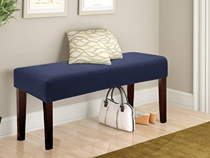 Fuloon Stretch Jacquard Dining Bench Cover - Anti-Dust Removable Bench Slipcover Washable Seat Cushion Protector for Bedroom, Kitchen, Hotel, Banquet (Navy Blue) - color: Navy Blue