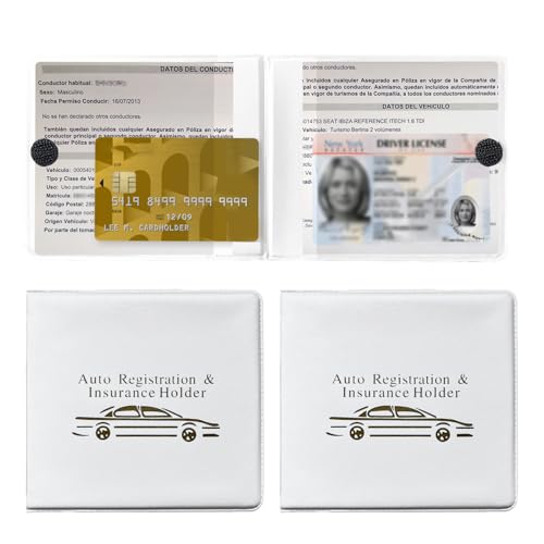 2PCS Car Registration and Insurance Holder, Waterproof Auto Card Document Glove Box Organizer with Closure, Vehicle Paperwork Organizer Document Holder for Most Cars (Gold Printing, White) - color: Gold Printing, White