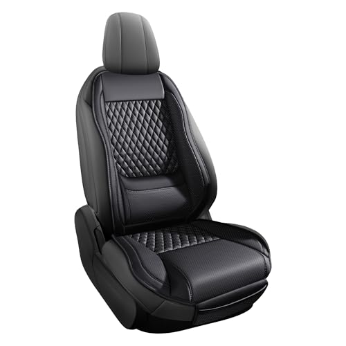 Premium Perforated Napa Leather Car Seat Covers Semi Universal Fit with Lumbar Support, Storage Bag for SUV Sedan Truck (Black, Front Row Single seat) - color: black, size: front row single seat
