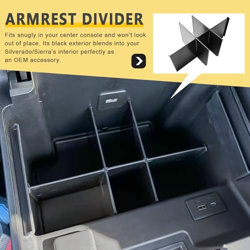 Center Console Organizer Compatible with 2022 2023-2025 2026 Chevy Silverado/GMC Sierra 1500 & 2024 2025 2026 Silverado/Sierra 2500HD 3500HD Accessories, Armrest Divider Front Bucket Seats ONLY