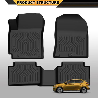 TPE Floor Mats Fit Hyundai Kona 2018-2023 (NOT Fit Electric Models) 1st & 2nd Row Truck Accessories Cargo Liners All Weather Protection 3PCs Black Alfombras para Carro - size: Fit Kona 2018-2023 | Black 3PCS