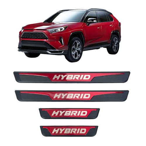 Red Door Sill Protectors Trims for Car Hybrid Accessories, Stainless Steel Cover Guard Sills Protector Door Scuff Plate Anti-Scratch Welcome Pedal Protect (Width 1.97") - color: Red