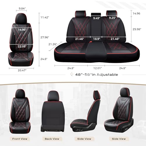 Coverado Car Seat Covers, Front Covers for Cars, Car Seat Cover Front Seats, Automotive Seat Cover, Waterproof, Leather Car Seat Cushion, Universal Interior Seat Protectors for Most Cars Black-Redline