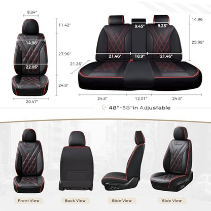 Coverado Car Seat Covers, Front Covers for Cars, Car Seat Cover Front Seats, Automotive Seat Cover, Waterproof, Leather Car Seat Cushion, Universal Interior Seat Protectors for Most Cars Black-Redline