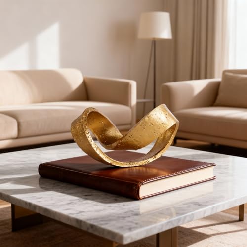 Modern Geometric Sculpture, Gold Knot Home Accent Decor, Multi-Angle Abstract Art Statue for Coffee Table, Bookshelf, Living Room, Office - Resin Artistic Knot Decor for Home and Office