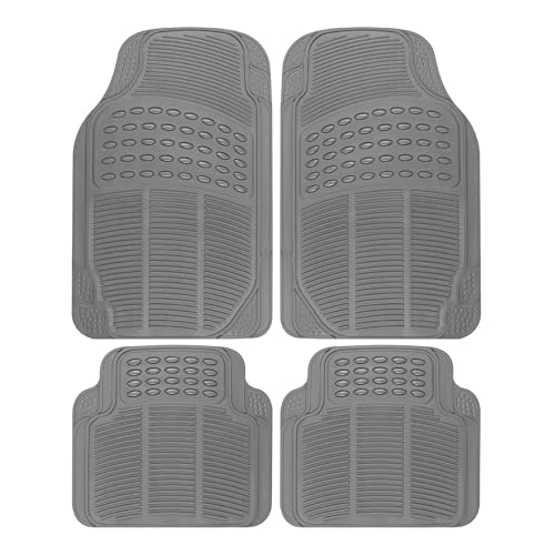 BDK 3-Piece Gray Rubber Floor Mats (Front + Rear), Heavy Duty Universal Fit Liners for Cars SUVs Trucks Vans, All Weather Protection Anti-Slip Nibs, Flexible Contours Fits Most Vehicles