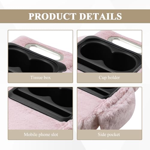wuyaoyao Car Center Console Armrest Pillow, 13.78"×7.87"×2.76" Soft Plush Arm Rest Cover for Cars, 5-in-1 Warm Fluffy Auto Armrest Cushion Pad w/Pocket, Tissue Box, Cup Holder (Pink) - color: Pink
