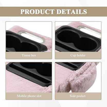 wuyaoyao Car Center Console Armrest Pillow, 13.78"×7.87"×2.76" Soft Plush Arm Rest Cover for Cars, 5-in-1 Warm Fluffy Auto Armrest Cushion Pad w/Pocket, Tissue Box, Cup Holder (Pink) - color: Pink