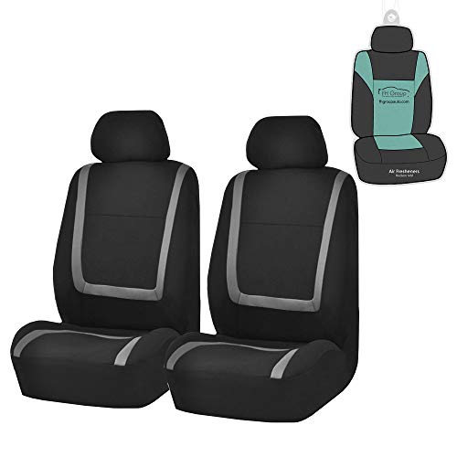 FH Group Front Seats Only Car Seat Covers Low Back - Unique Cloth Interior Accessories Car Seat Covers Gray Seat Cover Front Set - Universal Fit Cars Trucks SUV Car Seat Protector Accessories