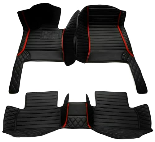 Customize Car Floor Mats for 99% Sedan SUV Sports Car All Weather Leather Full Coverage Waterproof Non-Slip Vehicle Lining Pads (Black red Splicing) - color: Black red splicing