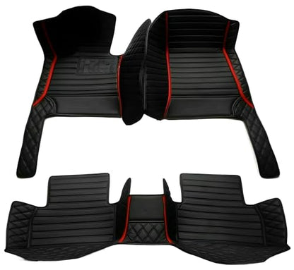 Customize Car Floor Mats for 99% Sedan SUV Sports Car All Weather Leather Full Coverage Waterproof Non-Slip Vehicle Lining Pads (Black red Splicing) - color: Black red splicing