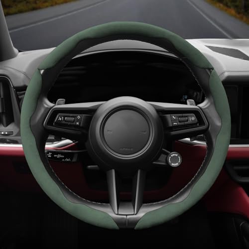 Suede Thin Car Steering Wheel Cover, 3 Piece, Fits 14-16 inch Round Steering Wheels, Green - color: Green, size: 3pcs: Fits Round Steering Wheels