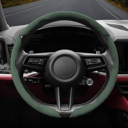 Suede Thin Car Steering Wheel Cover, 3 Piece, Fits 14-16 inch Round Steering Wheels, Green - color: Green, size: 3pcs: Fits Round Steering Wheels