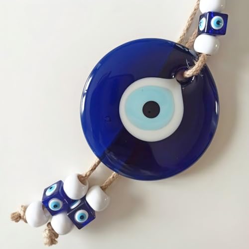 Blue Glass Evil Eye Turkish Greek Nazar Amulet Good Luck Charm - Handmade Hanging Ornament for Home, Office, Car Decoration, Garden, Blessing Ornament, Reflects Negative Energy (Large)