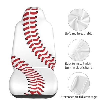 Baseball Print Front Seat Covers 2 Pack, Vehicle Seat Protector Car Mat Covers, Fit Most Bucket Seats - color: Baseball Print