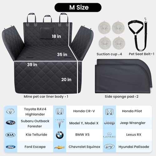 SUV Cargo Liner for Dogs, Full Coverage Non-Slip Cargo Cover with Cushioned Sides to Protect Your Dog, Waterproof & Durable, Machine Washable Trunk Protector Mat (M, Black) - size: M