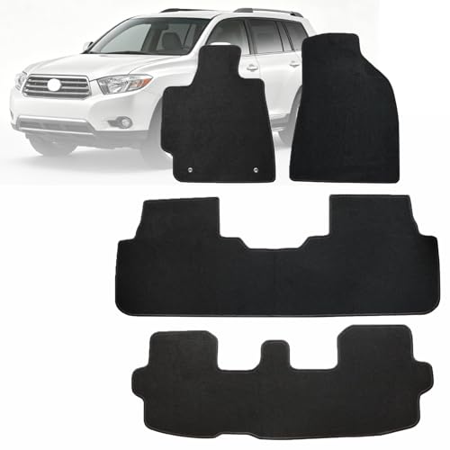 Mythoria Custom Fit Car Floor Mats Fit for Toyota Highlander 7Passengers 2009 2010 2011 2012 2013, Waterproof Velour Carpet Full Set, All-Weather Protection, Anti-Slip Backing, Odorless, Black