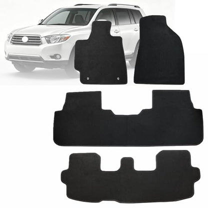 Mythoria Custom Fit Car Floor Mats Fit for Toyota Highlander 7Passengers 2009 2010 2011 2012 2013, Waterproof Velour Carpet Full Set, All-Weather Protection, Anti-Slip Backing, Odorless, Black