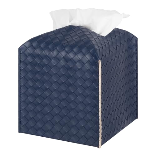 Tissue Box Cover PU Leather Tissue Holder Square Facial Tissue Case Facial Paper Organizer Dispenser for Bathroom, Vanity Countertop, Tabletop, Car, Navy Blue - color: Navy Blue, size: square