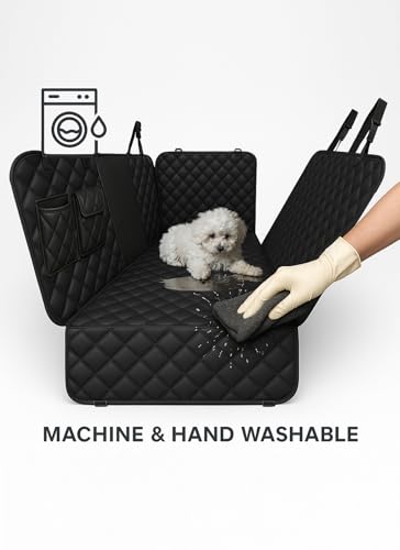 Dog Car Seat Cover, Universal Fit, Waterproof, Breathable, Machine Washable, Pet Hammock with Storage Pocket, Black (Black, Large(59" W)) - color: Black with Mesh, size: Large 59" W