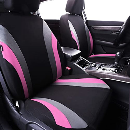 CAR PASS Line Rider Sporty Cloth 11PCS Universal Fit Car Seat Cover -100% Breathable with 5mm Composite Sponge Inside,Airbag Compatible,3zipper Bench(Full Set, Black and Pink) - color: Black and Pink, size: Full Set