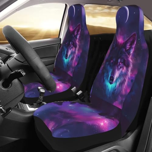 Purple Wolf Print Seat Covers Cool Animal on Galaxy Nebula Fabric Bucket Seat Cushion Universial Fit for SUV Truck Van Sedans Vans Dog & Car Seat Protector, Breathable - color: Wolf