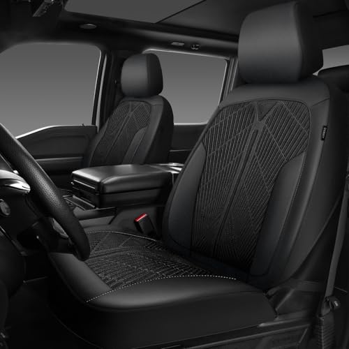 CAR PASS Oxford Leather Car Seat Covers Front 2 Only, Scratch Thick Seat Covers Waterproof, Universal Fit for Truck SUV Sedan, Durable All Weather, Emboss Black - color: ALL Black-Leather-Truck, size: Two Front
