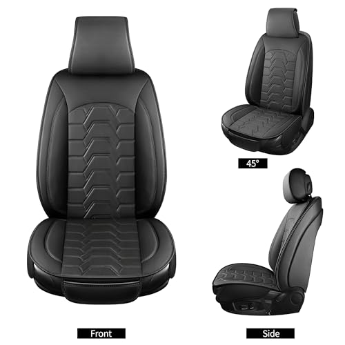 Leather car Seat Covers Breathable Car Seat Protector Front seat Covers Universal Fit for 95% Car Truck SUV Van Vehicles （Black，2PCS） - color: Black