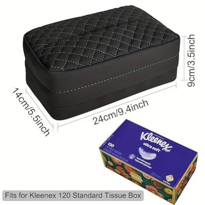 Car Tissue Holder for 120 Standard Tissue Boxes, Facial Tissue Holder for Auto Headrest, Faux Leather Napkin Box Cover, Large Capacity Car Tissue Dispenser Fits for 120 Kleenex Tissues Box (Black) - color: Black