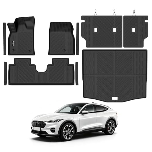 Floor Mats for Ford Mustang Mach-E 2021-2025 2026, Trunk Mat and Backrest Mat & Door Sill Guard All Weather TPE Protector for Ford Mustang Mach-E Accessories - size: 4)Mustang Mach-E|2021-2026